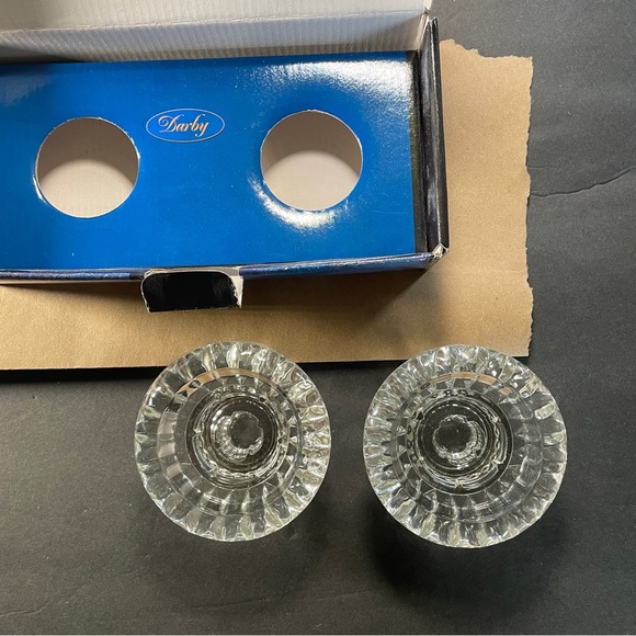 Vntge Crystal Candleholder set Ornate Round Design W/ 1.5' Lift made in Malaysia - Picture 4 of 16